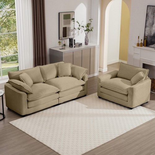 Tan corduroy seat sofa - 3-seat, set