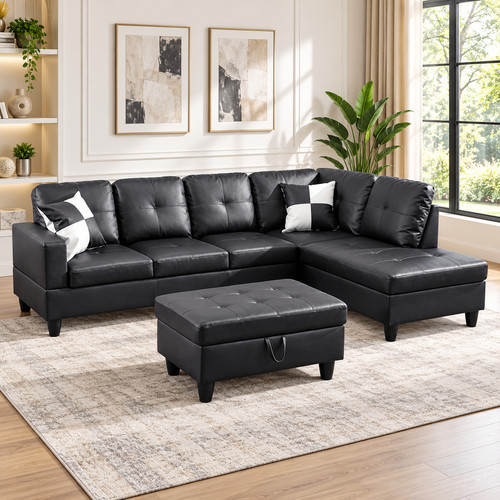 Black faux leather piece - faux, 3-piece