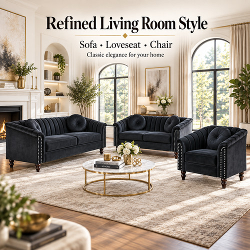 Black microfiber piece couch - microfiber,